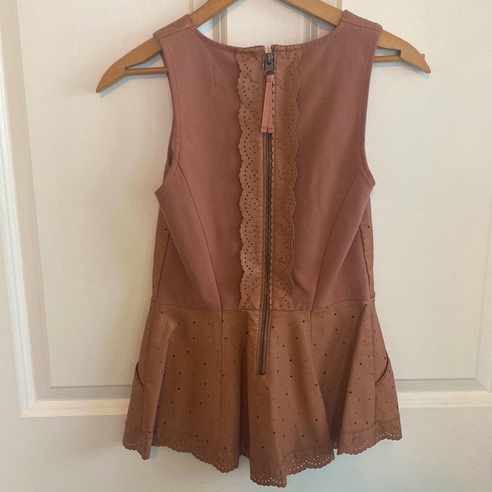Anthropologie HD in Paris Faux Leather Peplum Sleeveless Top